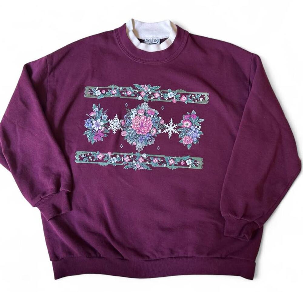 Vintage Whim Z Petites Floral Snowflake Sweatshirt Size Medium